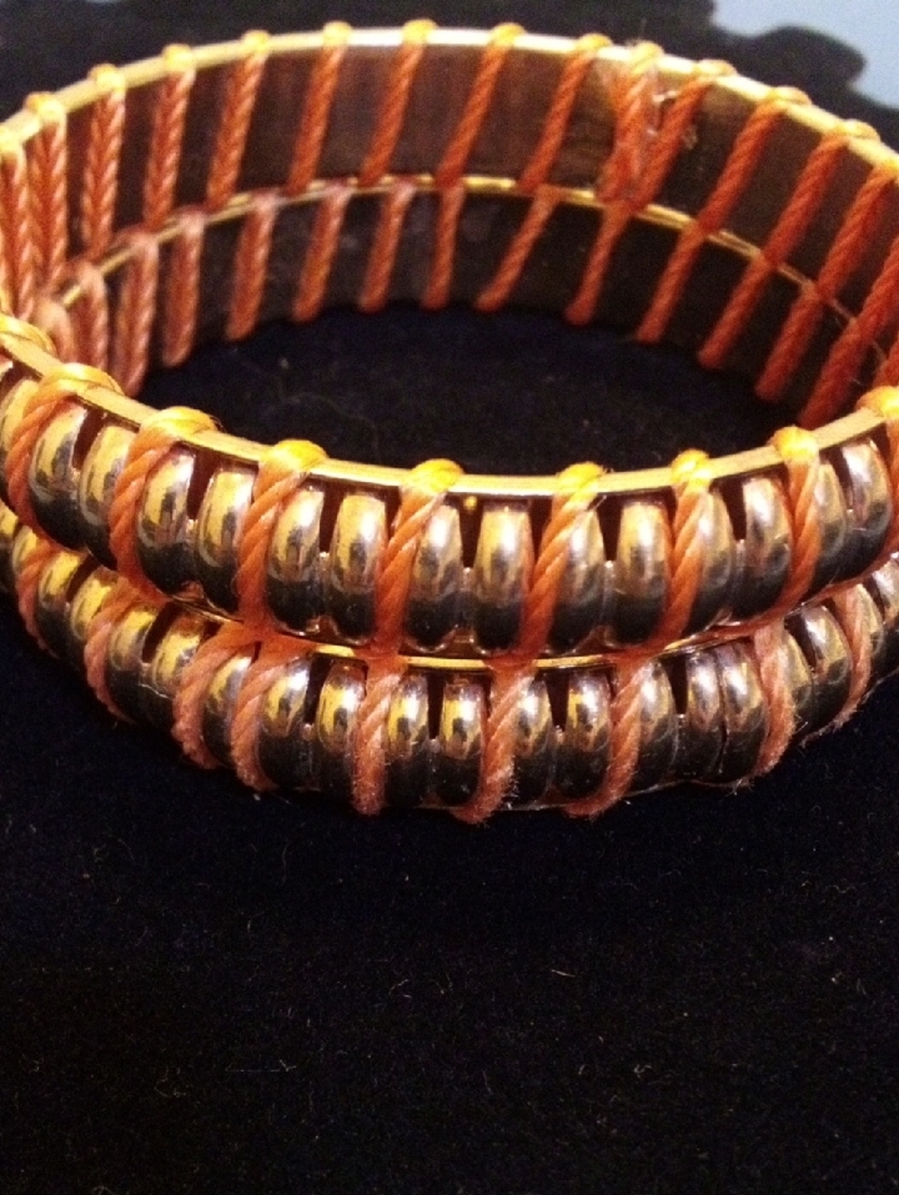Handwoven Beaded Coil Bracelet in Copper and Orange